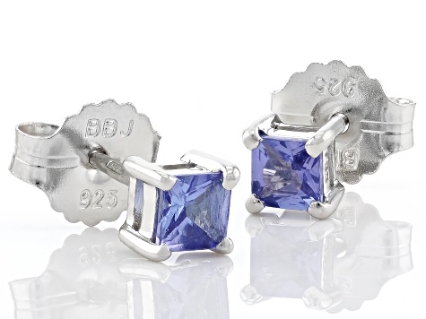 Blue Tanzanite Rhodium Over Sterling Silver Stud Earrings 0.58ctw