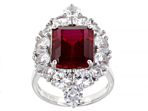 Red Lab Created Ruby Rhodium Over Silver Ring 10.56ctw