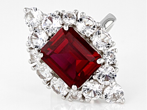 Red Lab Created Ruby Rhodium Over Silver Ring 10.56ctw