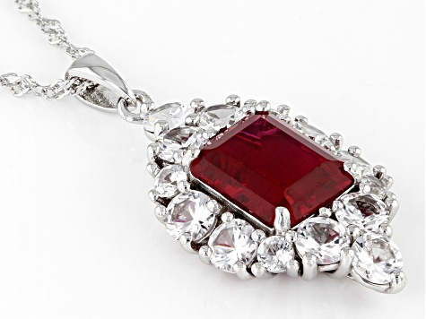 Red Lab Created Ruby Rhodium Over Silver Pendant With Chain 10.56ctw