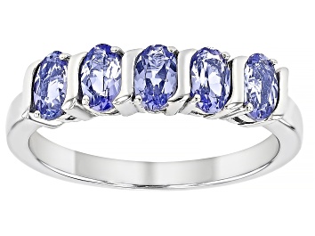 Picture of Blue Tanzanite Rhodium Over Sterling Silver Band Ring 0.94ctw