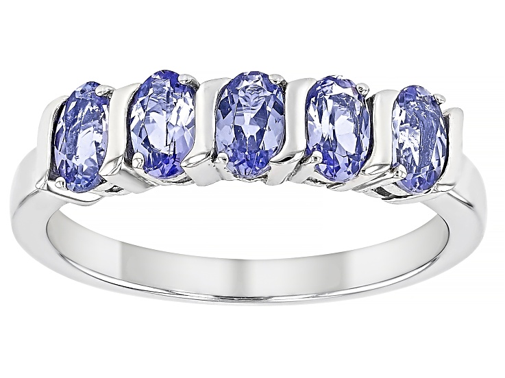 Blue Tanzanite Rhodium Over Sterling Silver Band Ring 0.94ctw 