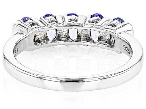 Blue Tanzanite Rhodium Over Sterling Silver Band Ring 0.94ctw