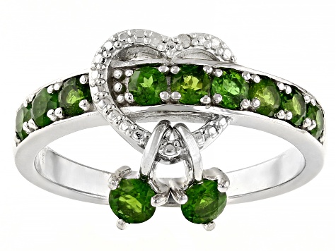 Green Chrome Diopside Rhodium Over Silver Heart Ring 0.84ctw