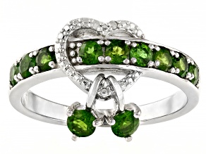 Green Chrome Diopside Rhodium Over Silver Heart Ring 0.84ctw