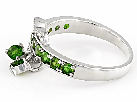 Green Chrome Diopside Rhodium Over Silver Heart Ring 0.84ctw