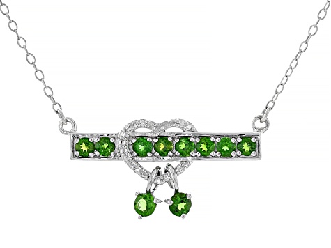 Green Chrome Diopside Rhodium Over Silver Heart Necklace 0.71ctw