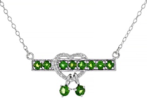 Green Chrome Diopside Rhodium Over Silver Heart Necklace 0.71ctw