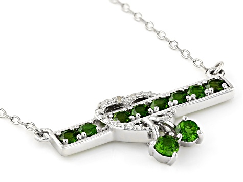 Green Chrome Diopside Rhodium Over Silver Heart Necklace 0.71ctw