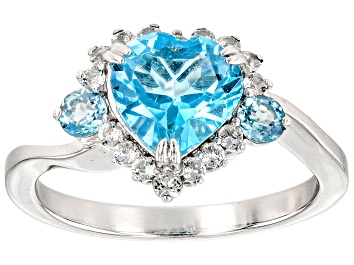 Picture of Swiss Blue Topaz Rhodium Over Silver Heart Ring 2.31ctw
