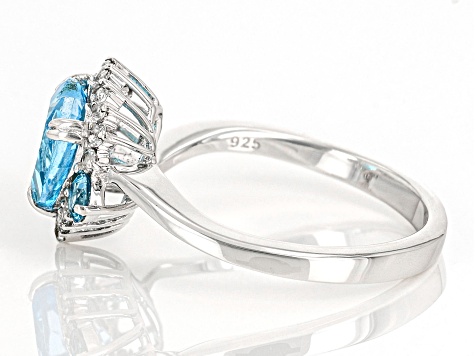 Swiss Blue Topaz Rhodium Over Silver Heart Ring 2.31ctw