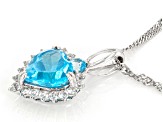 Swiss Blue Topaz Rhodium Over Silver Heart Pendant With Chain 2.17ctw