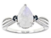 Rainbow Moonstone Rhodium Over Silver Ring 2.02ctw