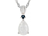 Rainbow Moonstone Rhodium Over Silver Pendant Chain 0.06ctw