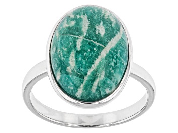 Picture of Blue Amazonite Rhodium Over Sterling Silver Solitaire Ring