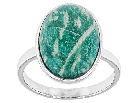 Blue Amazonite Rhodium Over Sterling Silver Solitaire Ring - CTB1111 ...