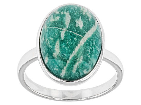 Blue Amazonite Rhodium Over Sterling Silver Solitaire Ring