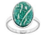 Blue Amazonite Rhodium Over Sterling Silver Solitaire Ring