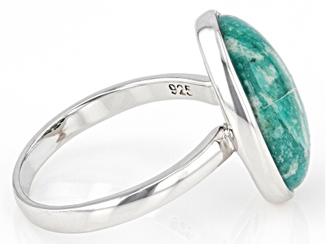 Blue Amazonite Rhodium Over Sterling Silver Solitaire Ring