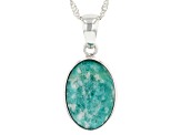 Blue Amazonite Rhodium Over Sterling Silver Solitaire Pendant With Chain