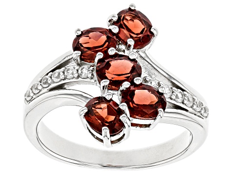 Red Garnet Rhodium Over Sterling Silver Bypass Ring 2.02ctw