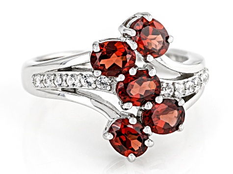 Red Garnet Rhodium Over Sterling Silver Bypass Ring 2.02ctw