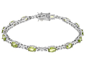 Green Peridot Rhodium Over Sterling Silver Tennis Bracelet 5.82ctw