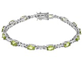 Green Peridot Rhodium Over Sterling Silver Tennis Bracelet 5.82ctw