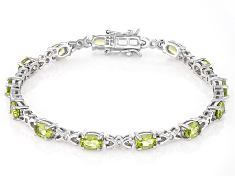 Green Peridot Rhodium Over Sterling Silver Tennis Bracelet 5.82ctw