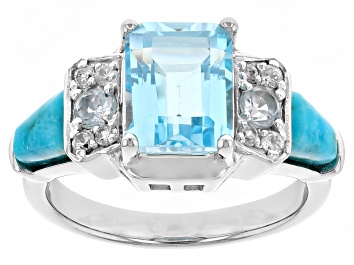 Picture of Blue Glacier Topaz™ Rhodium Over Silver Ring 3.01ctw