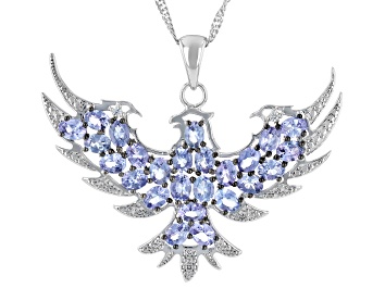 Picture of Blue Tanzanite Rhodium Over Sterling Silver Eagle Pendant With Chain