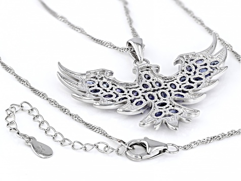 Blue Tanzanite Rhodium Over Sterling Silver Eagle Pendant With Chain