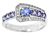 Blue Tanzanite Rhodium Over Sterling Silver Ring 0.86ctw