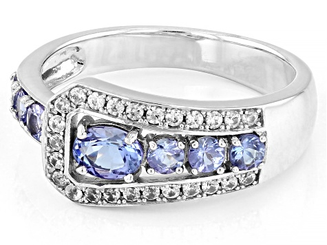 Blue Tanzanite Rhodium Over Sterling Silver Ring 0.86ctw