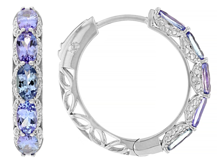 Blue Tanzanite Rhodium Over Sterling Silver Hoop Earrings
