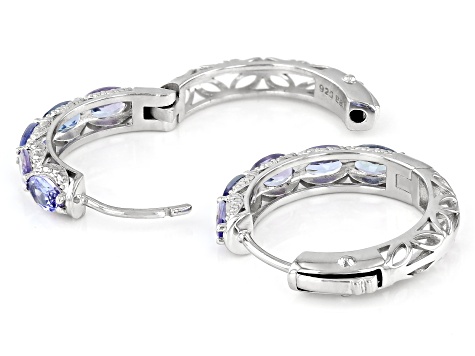 Blue Tanzanite Rhodium Over Sterling Silver Hoop Earrings