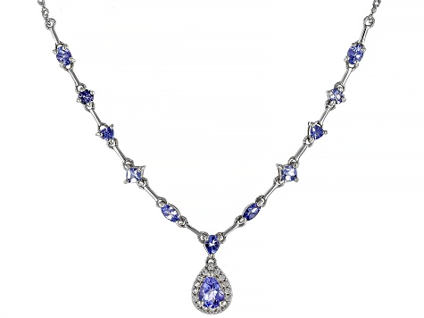 Blue Tanzanite Rhodium Over Sterling Silver Necklace