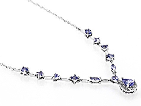 Blue Tanzanite Rhodium Over Sterling Silver Necklace