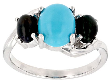 Blue Sleeping Beauty Turquoise Rhodium Over Sterling Silver Ring 0.51ctw