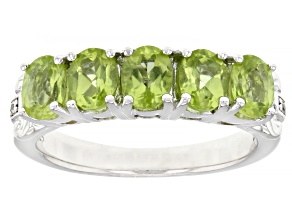 Green Peridot Rhodium Over Sterling Silver Band Ring 1.71ctw