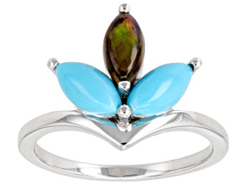 Picture of Sleeping Beauty Turquoise Rhodium Over Sterling Silver 3-Stone Ring .34ct