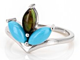 Sleeping Beauty Turquoise Rhodium Over Sterling Silver 3-Stone Ring .34ct
