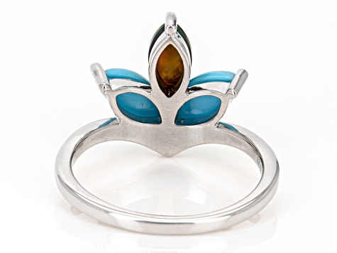 Sleeping Beauty Turquoise Rhodium Over Sterling Silver 3-Stone Ring .34ct