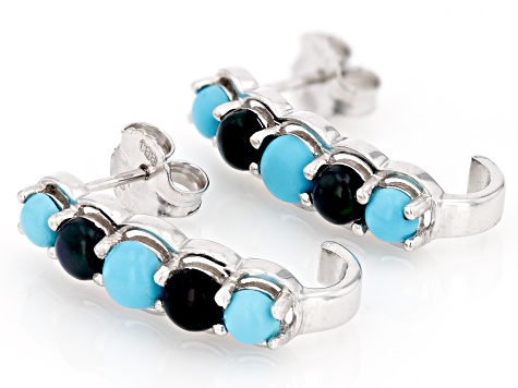 Blue Turquoise Rhodium Over Silver J-Hoop Earrings 1.36ctw