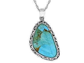 Blue Turquoise Sterling Silver Pendant With Chain