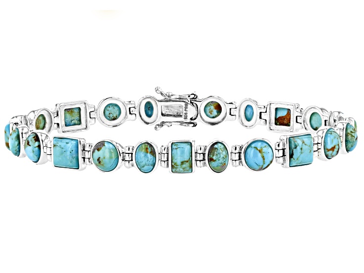 Blue Turquoise Sterling Silver Tennis Bracelet