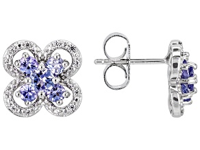 Blue Tanzanite Rhodium Over Sterling Silver Clover Earrings 0.87ctw