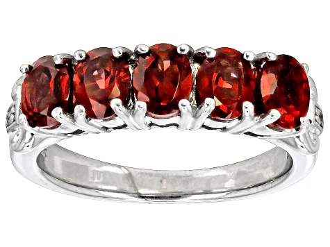 January Birthstone Red Garnet Rhodium Over Sterling Silver Band Ring 1.92ctw