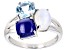 Rainbow Moonstone Rhodium Over Sterling Silver 3-Stone Ring 1.65ct