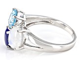 Rainbow Moonstone Rhodium Over Sterling Silver 3-Stone Ring 1.65ct